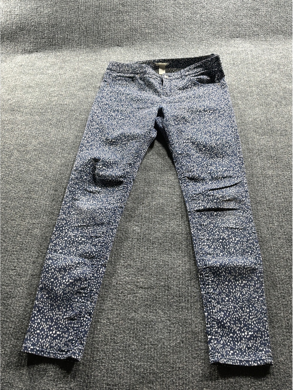 Women's Navy Blue and White Printed Skinny Jeans Size 12